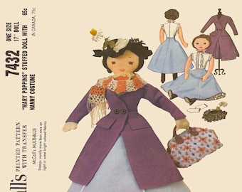 Mary Poppins Doll Pattern and Doll Clothes Pattern McCall's 7432 PDF Instant Download Printed on 8-1/2x11" A4 Paper
