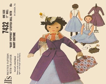 Mary Poppins Doll Pattern and Doll Clothes Pattern McCall's 7432 PDF Instant Download Printed on 8-1/2x11" A4 Paper