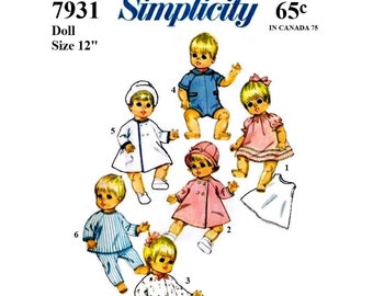 12" Baby Doll Clothes Pattern Simplicity 7931 Vintage Pattern PDF Digital Download