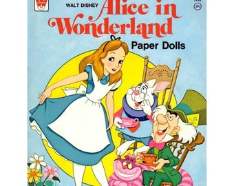 Vintage Paper Dolls Alice In Wonderland c. 1976 Storybook Vintage Ephemera Clip Art Alice Mad Hatter Rabbit Cheshire Cat Digital Download