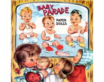 Vintage Paper Dolls c. 1955, Baby Parade, 3 Adorable Paper Dolls With Lots of Clothes Vintage Ephemera Clip Art PDF Instant Download