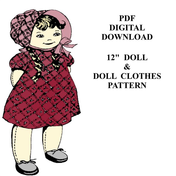 12" Doll Pattern and Doll Clothes Sewing Pattern Vintage Mail Order Pattern PDF Digital Download Printed on 8-1/2x11" Paper