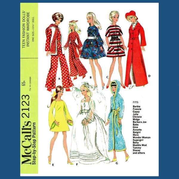 Barbie Doll Clothes Pattern McCall's 2123 Vintage Pattern PDF Digital Download
