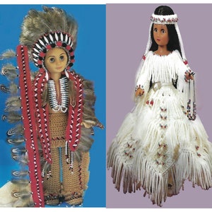 Vintage Crochet Pattern Indian Chief & Indian Princess Doll Clothes PDF Instant Download DIY Doll Clothes Printed on 8-1/2x11" Paper