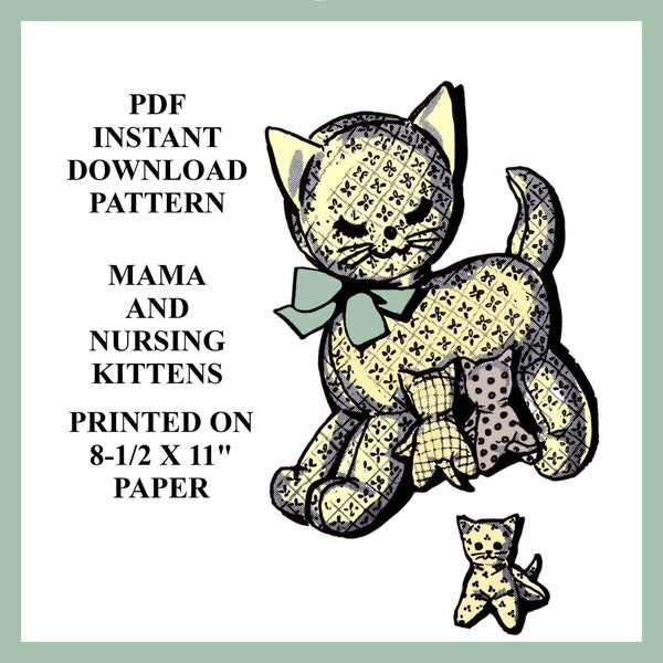 18" Mama Cat & Kittens Stuffed Animal Sewing Pattern Kitty Cats Feline Toy PDF Instant Download Vintage Mail Order Pattern