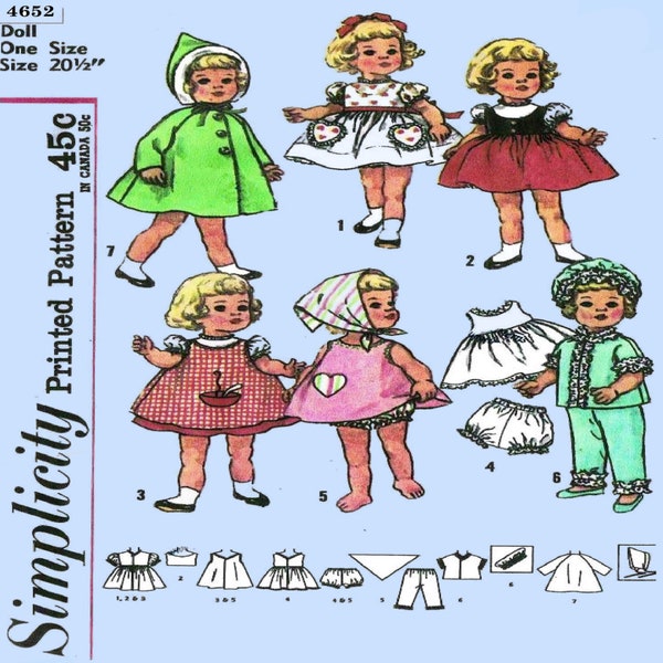 20.5" Doll Clothes Pattern Simplicity 4652 Chatty Cathy, Betsy Wetsy, Saucy Walker, Tiny Tears, Dy Dee, Toodles PDF Instant Download Pattern