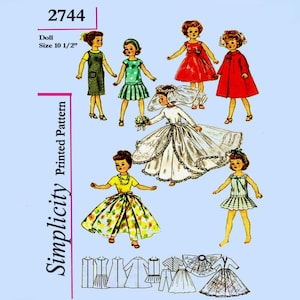 10-1/2" Doll Clothes Simplicity 2744 Little Miss Revlon, Miss Ginger Sewing Pattern Vintage Sewing Digital Pattern