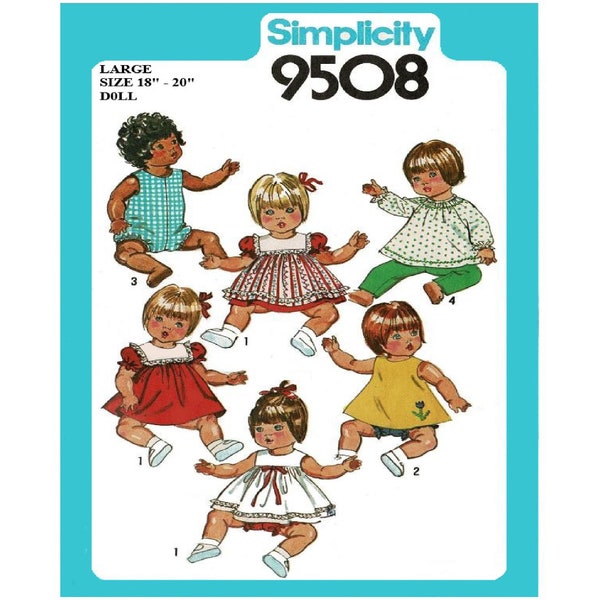 18" - 20" Baby Doll Clothes Simplicity 9508 Vintage Pattern PDF Instant Download Printed on 8-1/2x11" A4 Paper For Your Convenience