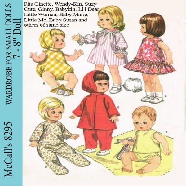 7 Inch to 8-3/4" Doll Clothes for 8" Ginny and Muffie, 7-3/4" American Girl Baby Doll, McCalls 8295 Ginny PDF