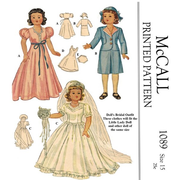 15" Doll Clothes Pattern for Little Lady McCall 1089 Vintage Pattern Digital Download