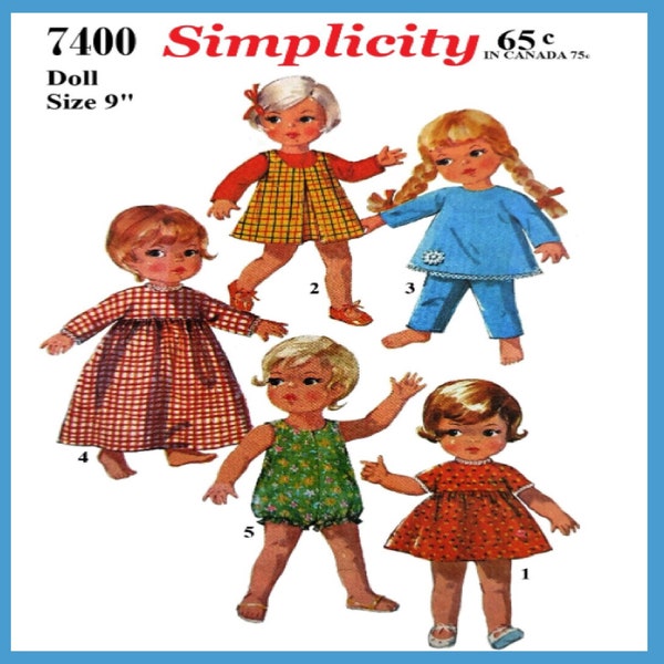 9" Doll Clothes Pattern Simplicity 7400 Vintage Pattern Digital Download