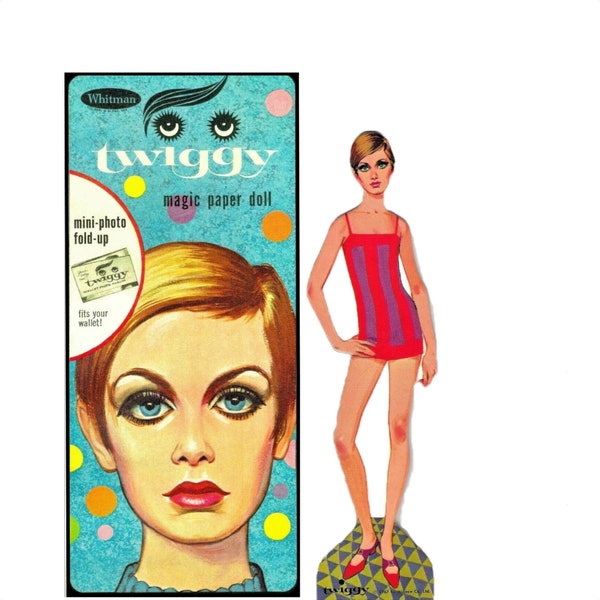 Vintage Paper Doll Twiggy c. 1967 Vintage Fashion Clip Art Ephemera Instant Digital Download