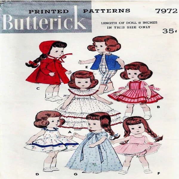 8" Doll Clothes Pattern Butterick 7972 Nancy Ann Storybook Muffie Doll Clothes, Vogue Ginny Doll Clothes PDF Instant Download
