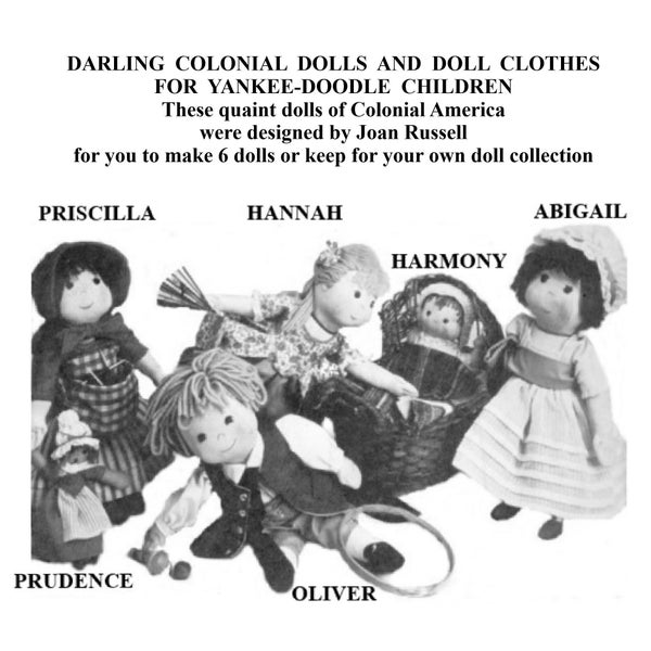 14" Doll Pattern, Colonial Dolls, Yankee Doodle, Children, Cloth Doll, Baby Doll Pattern, by Joan Russell