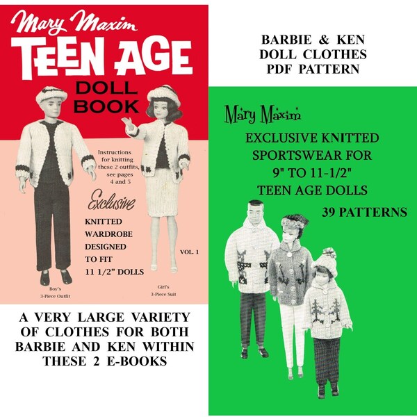 Barbie & Ken Doll Clothes 2 Mary Maxim 39 Knitting Patterns Teen Doll Clothes Knitting Patterns PDF Digital Download