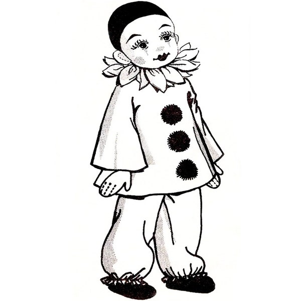 20" Pierrot Doll Pattern Clown Pattern Doll Clothes Pattern PDF Digital Download Laura Wheeler 950 Vintage Mail Order Pattern