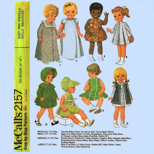 14" to 18" Doll Clothes Pattern McCall's 2157 Vintage Pattern PDF Instant Download Printed on 8-1/2x11" A4 Paper