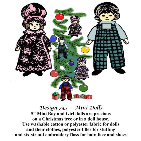 5" Dollhouse Dolls, Mini Dolls and/or A Christmas Tree Ornament Vintage Pattern PDF Instant Download