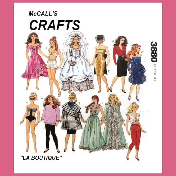 Barbie Doll Clothes McCall's 3880 Vintage Pattern 1980s Barbie Clothes 11-1/2" Teen Doll Digital Download