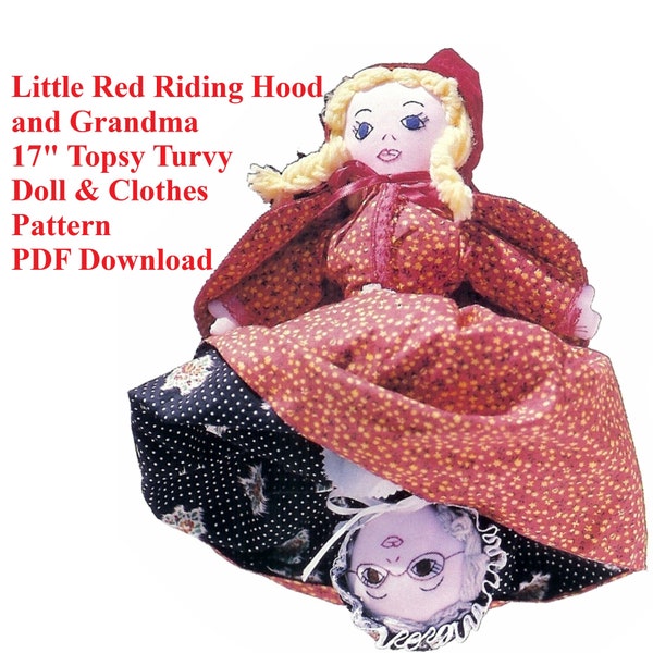 Little Red Riding Hood Grandmother and Wolf Topsy Turvy Doll Pattern 17" Tall PDF Digital Download Vintage Pattern