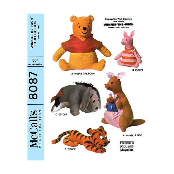 McCall's 8087 Winnie the Pooh, Tigger, Eeyore, Kanga, Piglet Sewing Pattern PDF Download