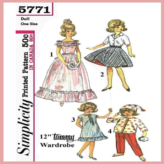 12 Tammy Doll Clothes Pattern Simplicity 5771 Fashion Doll Clothes