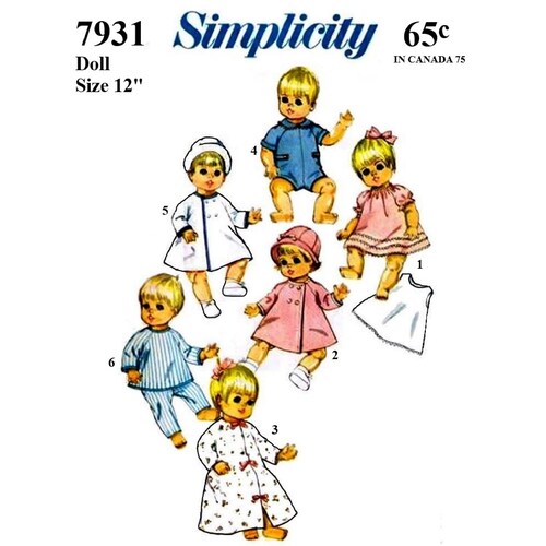 12 Baby Doll Clothes Pattern Simplicity 7931 Vintage Etsy