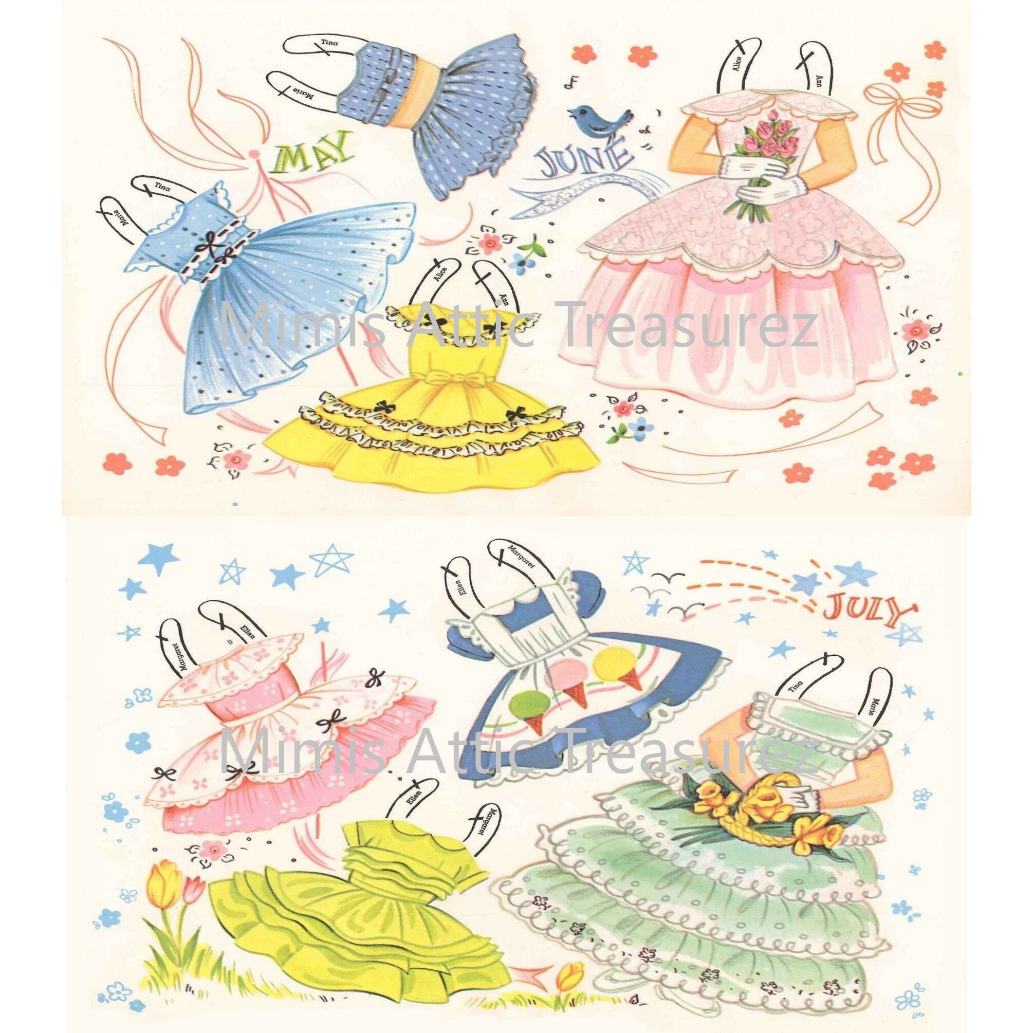 Vintage Paper Dolls Flower Girls C. 1960 With 6 Dolls and Etsy