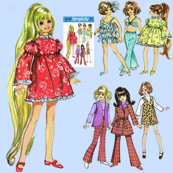Vintage Doll Clothes PATTERN 8519 for 17.5 in Crissy Kerry Tressy  by Ideal 