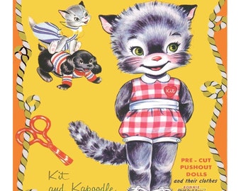 Vintage Paper Dolls Kit and Kapoodle Kitten and Puppy Vintage Clip Art Paper Ephemera PDF Digital Download