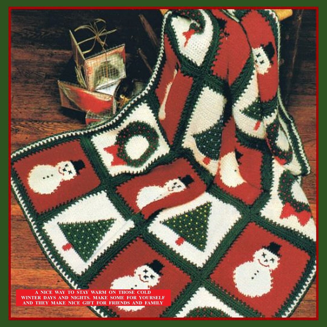 Christmas Afghan Crochet Pattern 44 X 60 Granny Square Crochet Snow Man