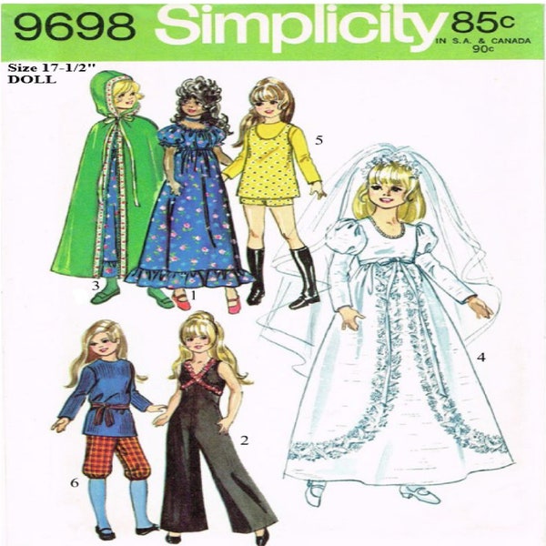 17-1/2" Crissy Doll Clothes, Simplicity 9698, Teen Doll Wardrobe Vintage Sewing Pattern PDF Download