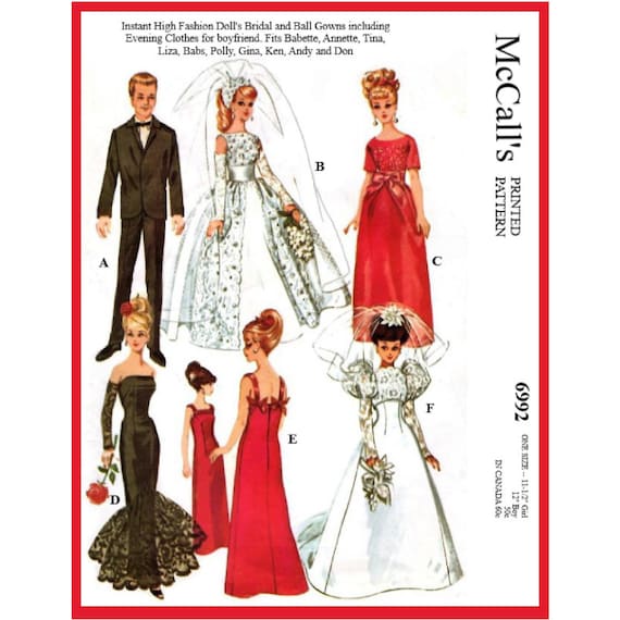 Barbie Ken Doll Clothes Pattern Mccall s 6992 Vintage Barbie