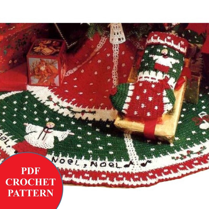 Christmas Tree Skirt and Stocking Crochet Pattern Etsy