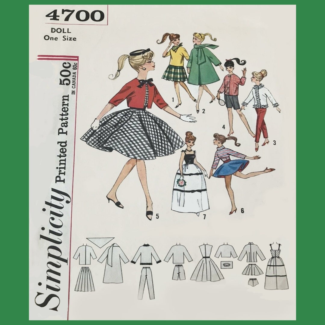 Simplicity 4700 Barbie Wardrobe PDF Vintage Pattern 11-1/2 Teen High ...