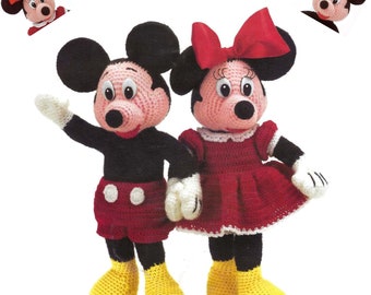 Mickey Mouse & Minnie Mouse Doll Pattern, Vintage Crochet Pattern That Will Be Mailed To You