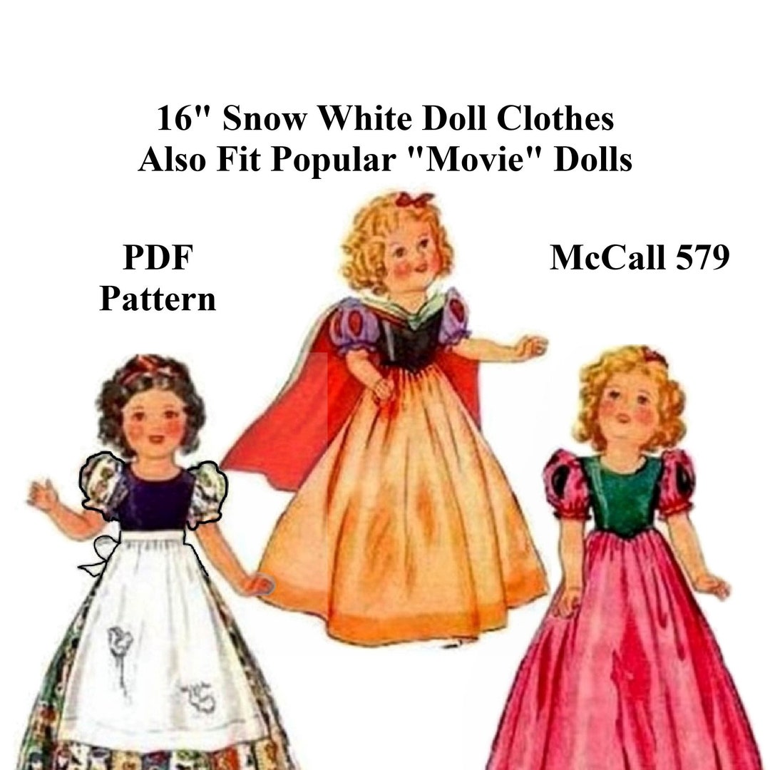 16 Snow White Doll Clothes Mccall 579 Sewing Pattern Shirley Temple ...