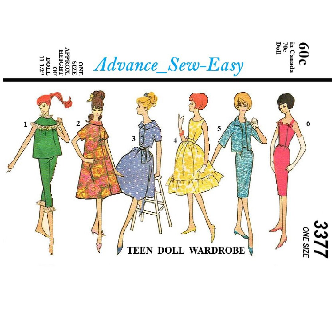 Barbie Doll Clothes Pattern Advance 3377 Also Fits Babette