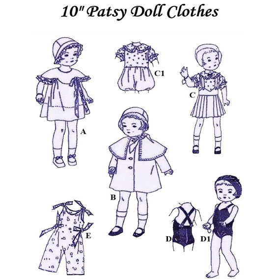 doll sewing pattern reproduction hard copy Butterick 442 for 10 inch patsy