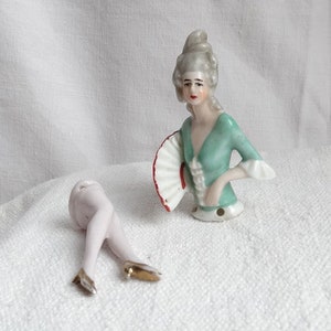 Antique Porcelain half doll & legs/Antique pin cushion/Porcelain half doll/Sewing/Porcelain lavender bag lady/Half doll torso and legs