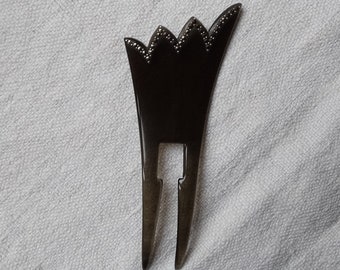 Auguste Bonaz hair comb/Art deco hair slide/Asymmetric celluloid & marcasite comb/French designer hair ornament/Signed