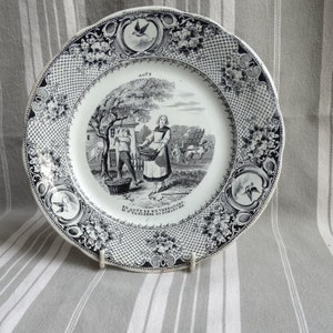Antique Creil & Montereau talking plate/Grape harvesting/Vendangeurs/Grape pickers/Wine lovers gift/Antique French transferware plate