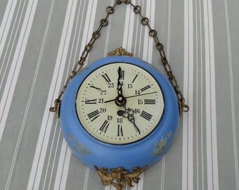 Ancienne horloge de boulanger/Horloge boulangère/Horloge de boulangerie/Horloge en tissu bleu/Horloge murale alimentée par batterie/Horloge de cuisine française 1900/Charme rustique