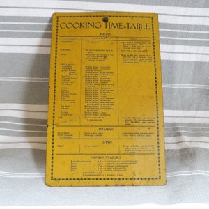 Kooktijdschema uit de jaren 50/vintage geschilderde blikken kooktijden plaquette/bakgrafiek/tijdschema voor koken/Kitchenalia/muurplaat/podium rekwisiet