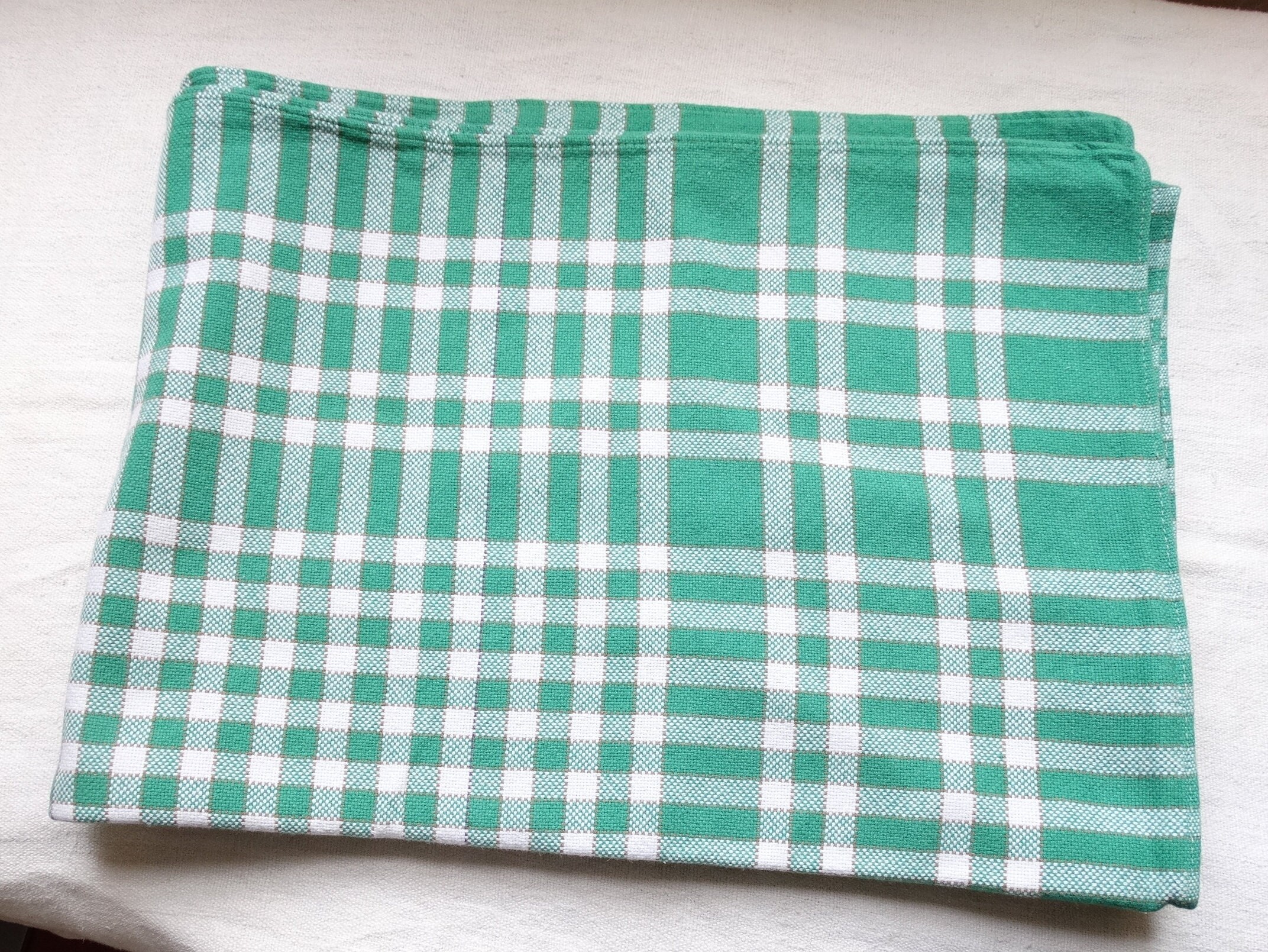 Nappe à Chèques Vichy Vintage/Linge de Table Français Tissu Damier Vert et Blanc Napery Gingham Piqu