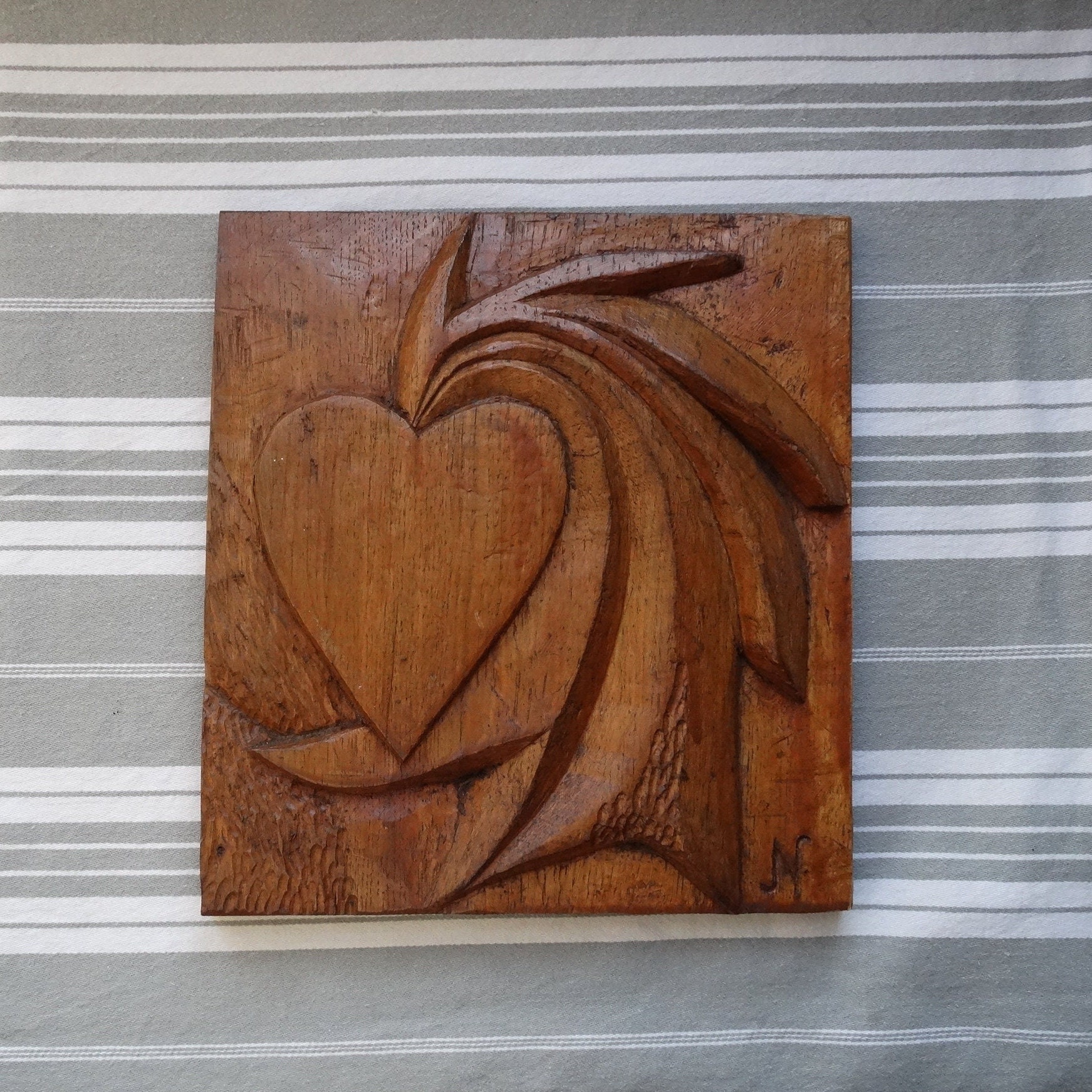 Cœur en Bois Sculpté/Cœur d'amour Cadeau de Saint-Valentin Jeton Sculpture Signée Plaque Murale Fabr