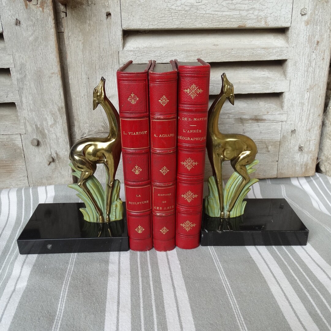 Pair of Art Deco Bookends/french Marble Based Deer Etsy Australia