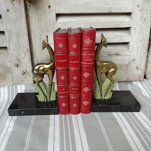 Pair of art deco bookends/French marble based deer bookends/Stylised deer bookends/Antique desk ornament/Library decoration/Study decoration