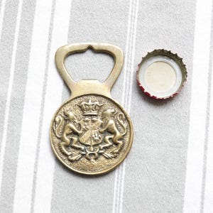 Brass bottle opener/Vintage &quot;Crown Cork&quot; opener/Coat of arms bottle cap remover/Décapsuler/Collectible barware/Stocking filler/Gift for him
