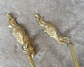 Gilded bronze tie backs French chateau style curtain ties Antique drapery hold backs Metal curtain ties Vintage bronze drape hold backs